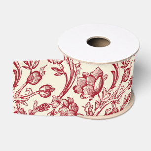 Rode en Crème Tulpen Toile - Frans Landelijk Decor Grosgrain Lint