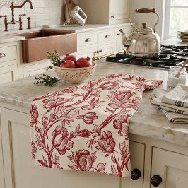 Rode en Crème Tulpen Toile - Frans Landelijk Decor Theedoek