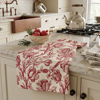 Rode en Crème Tulpen Toile - Frans Landelijk Decor Theedoek