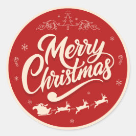 Rode en Crème Vintage Kerstmis Festieve Cirkel Ronde Sticker