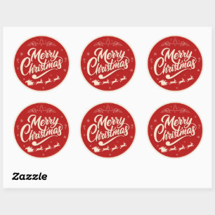 Rode en Crème Vintage Kerstmis Festieve Cirkel Ronde Sticker