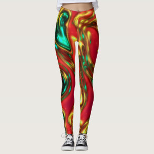 Rode en cyaan Neon Liquid Abstracte KunstLeggings Leggings