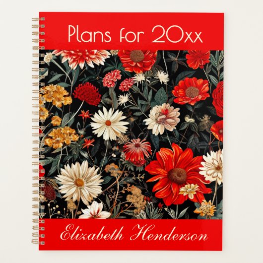 Rode en donkere bloemen grote planner (Voorkant)