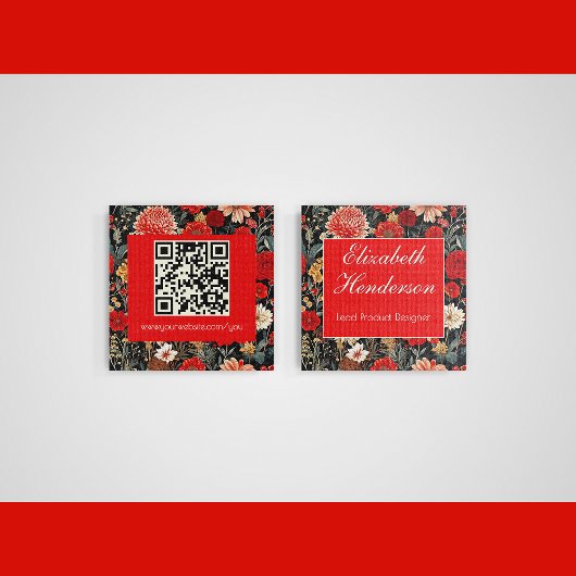 Rode en Donkere Bloemen Vierkant Oproepkaart Contactkaartje