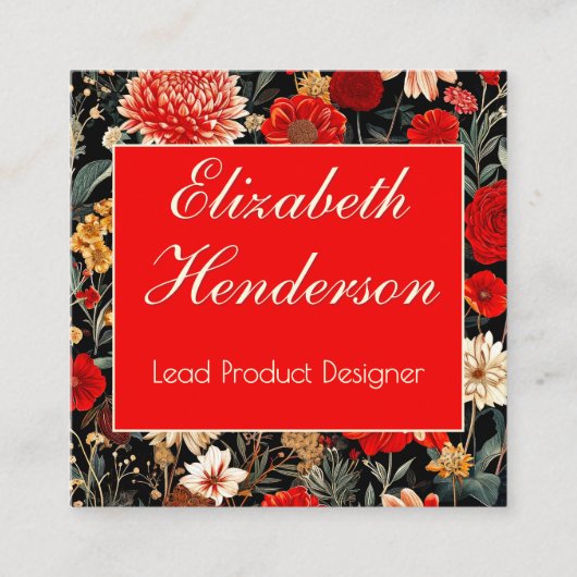 Rode en Donkere Bloemen Vierkant Oproepkaart Contactkaartje (Voorkant)