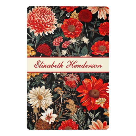 Rode en Donkere Crème Bloemen Mini Klembord (Achterkant)