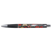 Rode en Donkere Crème Bloemen Monogram Pen (Achterkant)