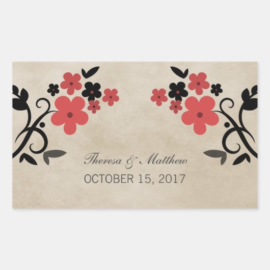 Rode en  Floral Wedding Stickers (Voorkant)