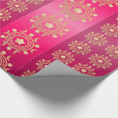 Rode en Fuchsia Stripes met Gold Moons en sterren Cadeaupapier (Hoek)