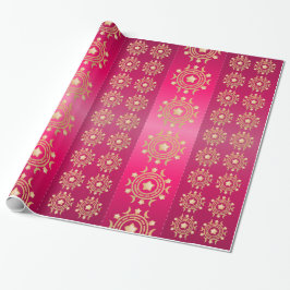 Rode en Fuchsia Stripes met Gold Moons en sterren Cadeaupapier