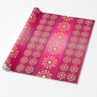 Rode en Fuchsia Stripes met Gold Moons en sterren Cadeaupapier
