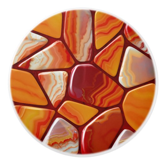 Rode en gele agaat stenen mozaïek keramische knop (Voorkant)