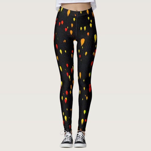 Rode en gele ballonnen zwarte achtergrond achterst leggings (Voorkant)