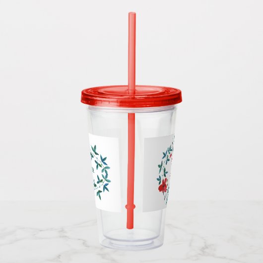 Rode en gele bloem acryl drinkbeker (Rechts)