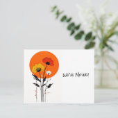 Rode en Gele Bloemen met Zon Nieuw Adres Briefkaart (Staand voorkant)