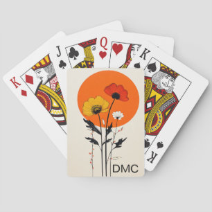 Rode en gele bloemen met zon pokerkaarten