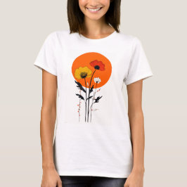 Rode en gele bloemen met zon t-shirt