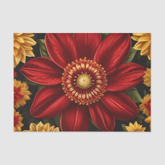 Rode en gele bloemen tissuepapier (Voorkant)