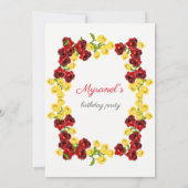 Rode en gele bloemen uitnodiging voor de verjaarda (Achterkant)