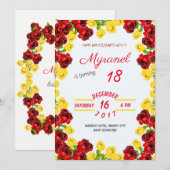 Rode en gele bloemen uitnodiging voor de verjaarda (Voorkant / Achterkant)