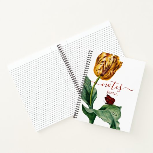 Rode en gele botanische tulp op wit Notitieboek (Binnen)