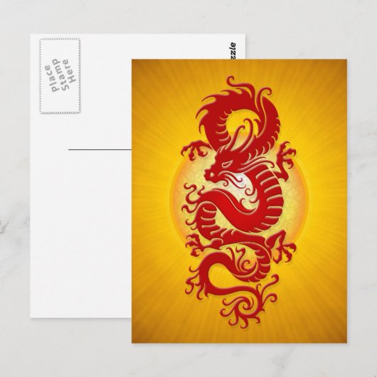 Rode en gele Chinese draak Briefkaart (Voorkant / Achterkant)