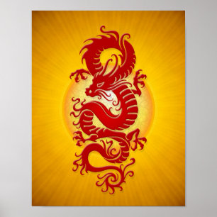 Rode en gele Chinese draak Poster