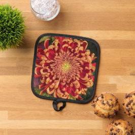 Rode en gele chrysant bloemen pannenlap