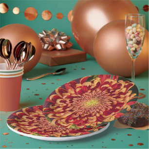 Rode en gele chrysant bloemen papieren bordje