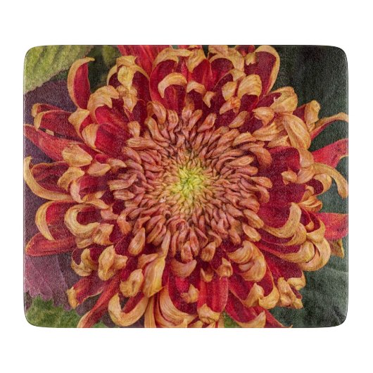 Rode en gele chrysant bloemen snijplank (Voorkant)