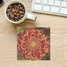 Rode en gele chrysant bloemen stenen onderzetter