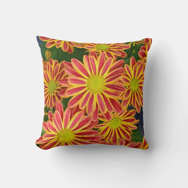 Rode en gele chrysanten gooien kussens (Voorkant)
