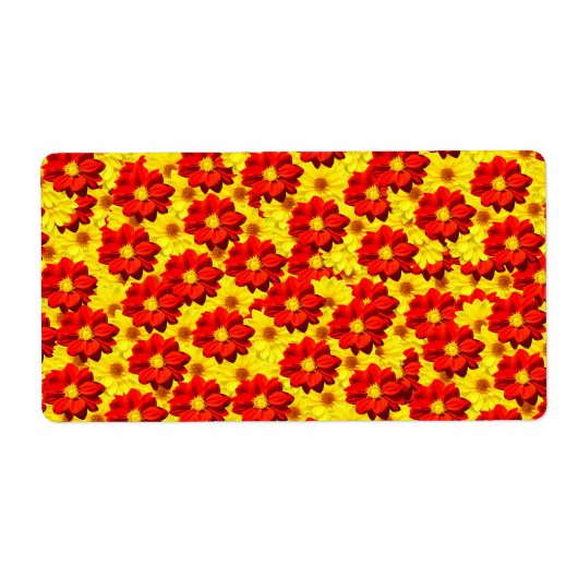 Rode en gele dahlia bloemen etiket (Voorkant)
