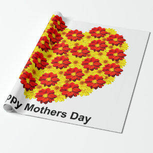Rode en gele dahlia bloemen Happy Mothers Day Cadeaupapier