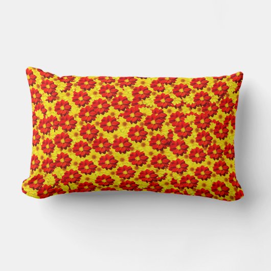 Rode en gele dahlia bloemen kussen (Voorkant)