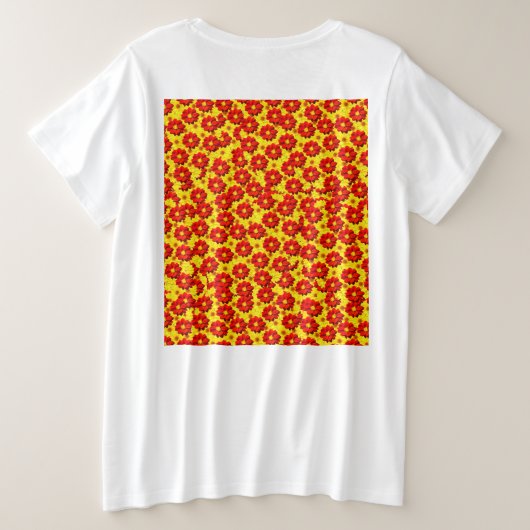 Rode en gele dahlia bloemen patroon grote maat t-shirt (Design achterkant)