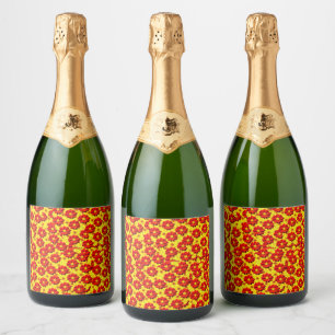 Rode en gele dahlia bloemen sparkling wijnetiket