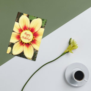 Rode en gele Dahlia Floral Birthday Kaart