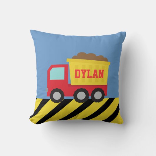 Rode en Gele Dump Truck, Voor Kinderen Kussen (Voorkant)