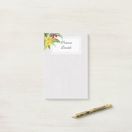 Rode en gele exotische bloemen post-it® notes (Op bureau)