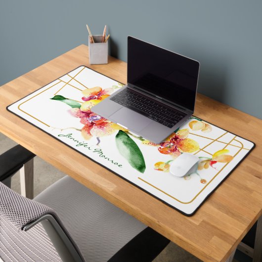 Rode en gele gepersonaliseerde orchideeën bureaumat (Kantoor 2)