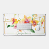 Rode en gele gepersonaliseerde orchideeën bureaumat (Keyboard & Muis)