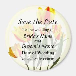 Rode en Gele Gestreepte Tulpen Save the Date Magneet