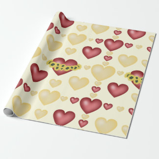 Rode en gele harten en zonnebloemen cadeaupapier