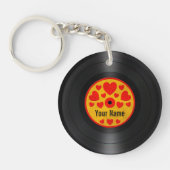 Rode en gele harten Gepersonaliseerd vinylrecord Sleutelhanger (Voorkant)