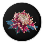 rode en gele Japanse chrysanthemum zwart Keramische Knop (Voorkant)