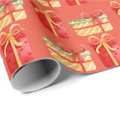 Rode en gele kerstcadeaus rood Oranje papier (Rol Hoek)