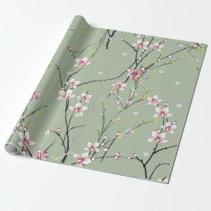 rode en gele kleine bloem op groene achtergrond cadeaupapier