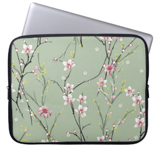 rode en gele kleine bloem op groene achtergrond laptop sleeve