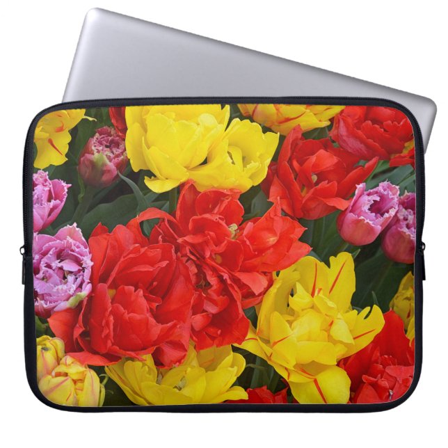 Rode en gele lentuslippen laptop sleeve (Voorkant)
